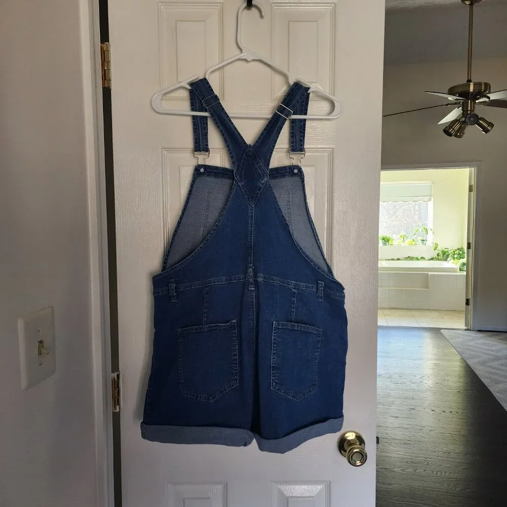 Womens Overalls Shorts Denim Bib Straps Shorts Large - Picture 2 of 3